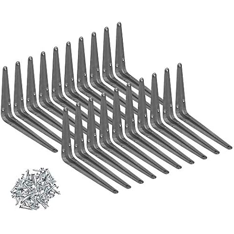 Wideskall Metal 6" x 8" inch Wall Corner Angle Shelving Shelf Brackets, Grey, Pack of 20 Cover
