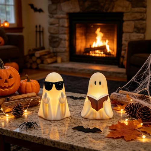 Image of Eldnacele Halloween Ghost Flameless Candles Battery Operated with 6H Timer
