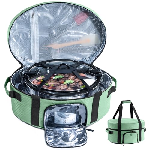 Image of Insulated Slow Cooker Carrying Bag for 6-8 Quart CrockPot and Hamilton Beach Slow Cooker with See-thought Window, Portable Carrier Case with Adjustable Band and Accessory Pocket