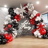 Red and Black Balloon Arch Kit with Starburst-Balloons, Red Black and White Metallic Silver Balloon Arch Garland Kit for Birthday Prom Red Black Graduation 2024 Party Decorations
