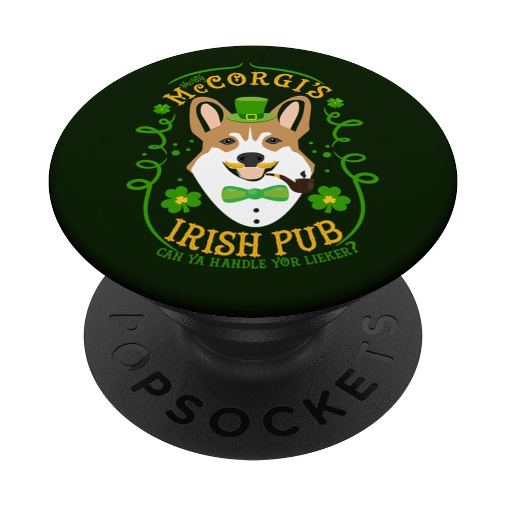 Corgi Dog Lover St Patrick's Day Shorty McCorgi Irish Pub PopSockets Swappable PopGrip