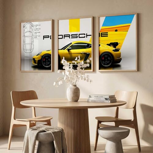 Image of HOTHOUSE Big Porsche 911 Car Framed Posters Gift Items for Boys Room Wall Decoration Bedroom Living Room Office Studio Decor | Car Poster Frame for Wall Decor Set Of 3 Size(19X25 inch)