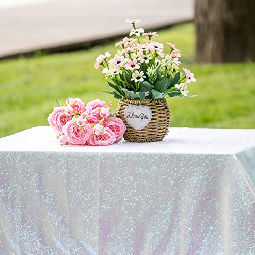 TCBESTO Iridescent White Sequin Tablecloth 60"x102"