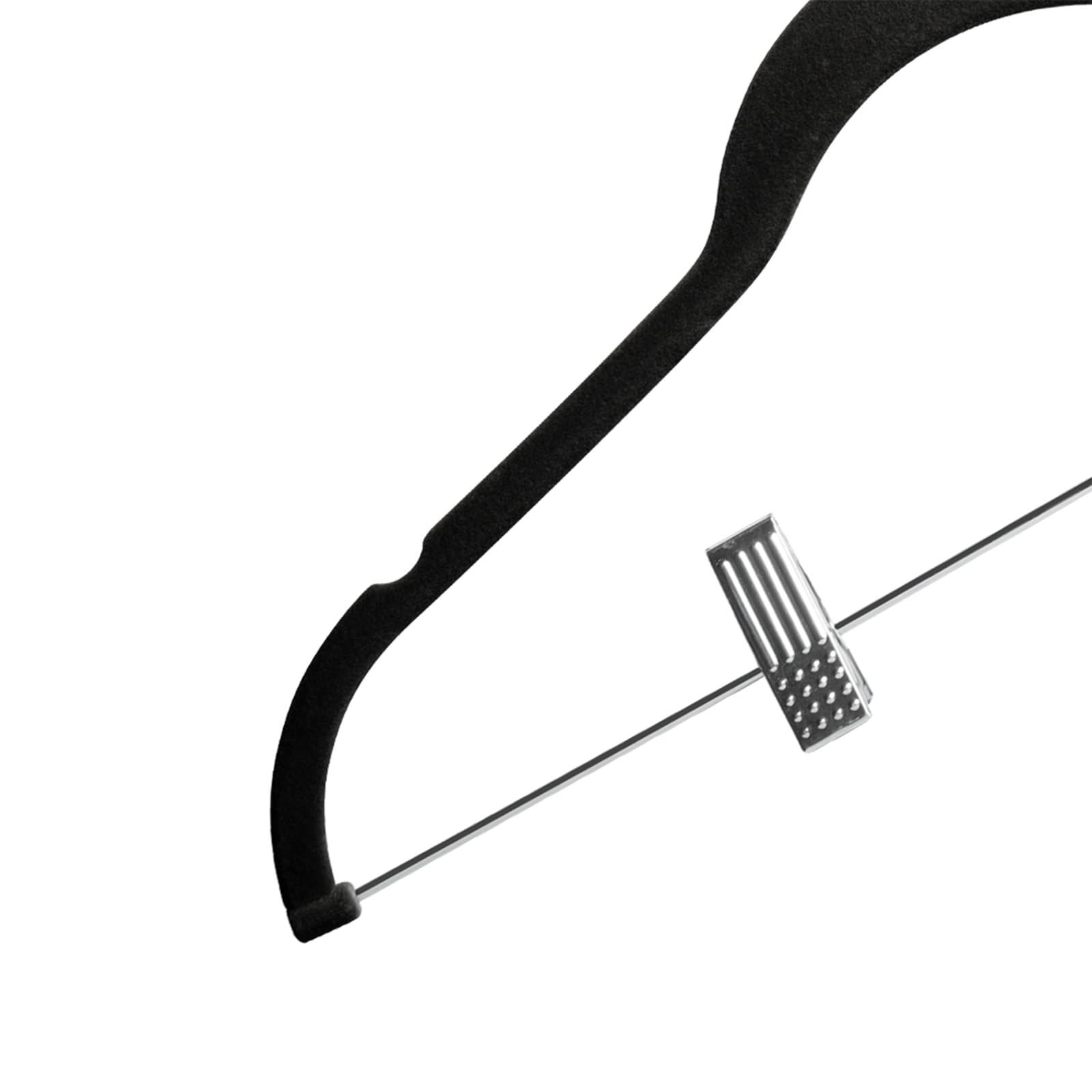 Softflame Samt Hosenbügel 24 Stück, rutschfeste Rock Kleidung Hosen Kleiderbügel mit verstellbaren Clips, 360° Drehhaken Schwarz/Silber
