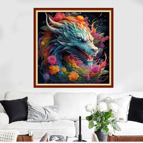 Image of Funxvoot Stamped Cross Stitch Kits Beginners Full Range of Embroidery Kits for Adults 11CT Embroidery Patterns Needlepoint Kits Printed Cross Stitch Kits- (Rainbow Dragon 18x18 inchs)