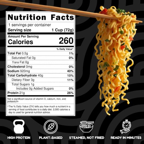 Image of Power Noods High Protein Ramen Noodles - 6 or 12 Pack | Protein Ramen Cups for Lunch or Dinner | Better for You Plant-Based Instant Meal