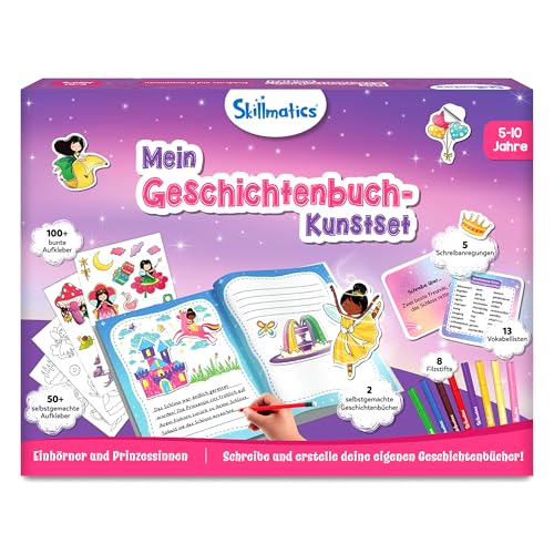 Skillmatics Geschichtenbuch Kunstset- Einhorn & Prinzessinnen, schreiben & erstellen Märchen Geschichten, kreative Aktivität für Mädchen & Jungen, Geschenke für Kinder im Alter von 5, 6, 7, 8, 9, 10