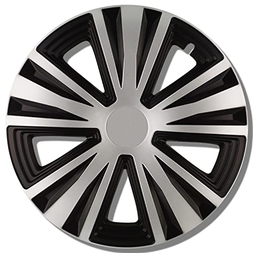 Enjoliveurs Argent/Noir Mat 15 Pouces - Lot de 4 enjoliveurs de 13 à 16 Pouces - G-Night pour la Plupart des Marques de Voitures et Jantes en Acier - Kuglo Enjoliveurs Cover