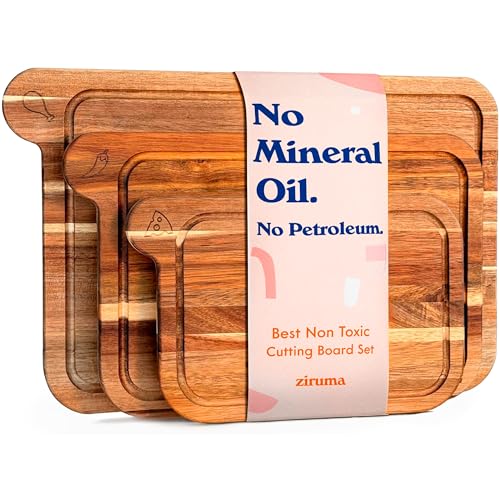 Non Toxic Cutting Boards - Cutting Board Set Free of Mineral Oil, Made of FSC Acacia Wood - Cutting Boards for Kitchen - Includes 3 Chopping Boards. By Ziruma