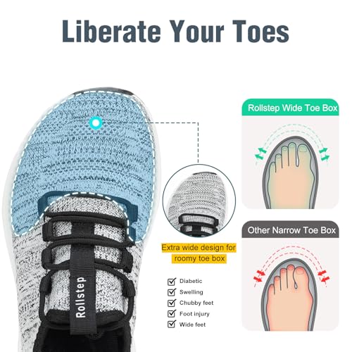 Wide Toe Box Shoes Women Extra Wide Width Sneakers Diabetic Air Cushion Road Running Shoes Ultra Light Wide Tennis Sneakers Gym Training Breathable Walking Shoes Black Grey 362