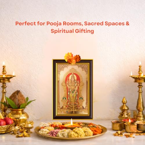 Image of Paramporul Gallery Gold Foil Photo Frame for Pooja Room, Hindu God Wall Decor, Ready to Hang, 10x14 Inch (thiruchendhur)