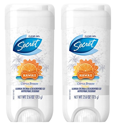 Secret Antiperspirant Deodorant - Clear Gel - Hawaii Citrus Breeze - Net Wt. 2.6 OZ (73 g) Per Stick - Pack of 2