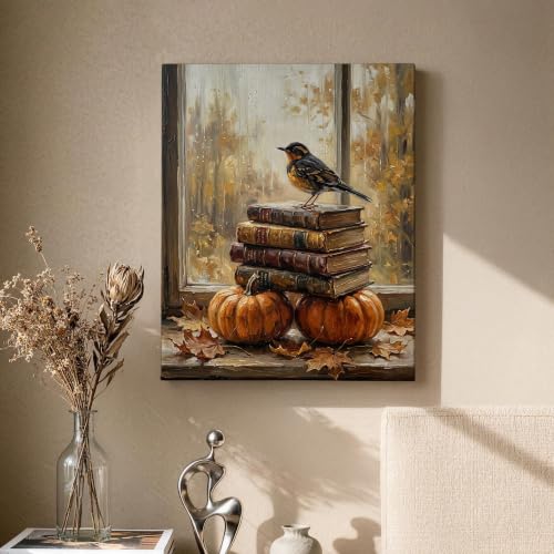 Lienzo de calabazas de otoño ideal para decorar un salón rústico y acogedor de 40x50 cm 2