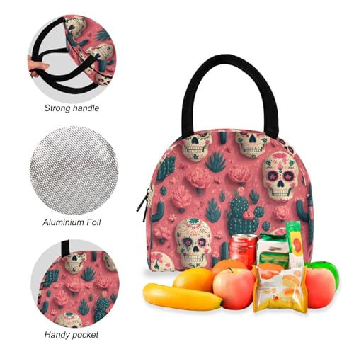 Sugar Skull Cactus Print Backpack Set with Lunch Bag, Large Capacity Travel Backpacks and Lunch Box Insulated for Commute Hiking Picnic4