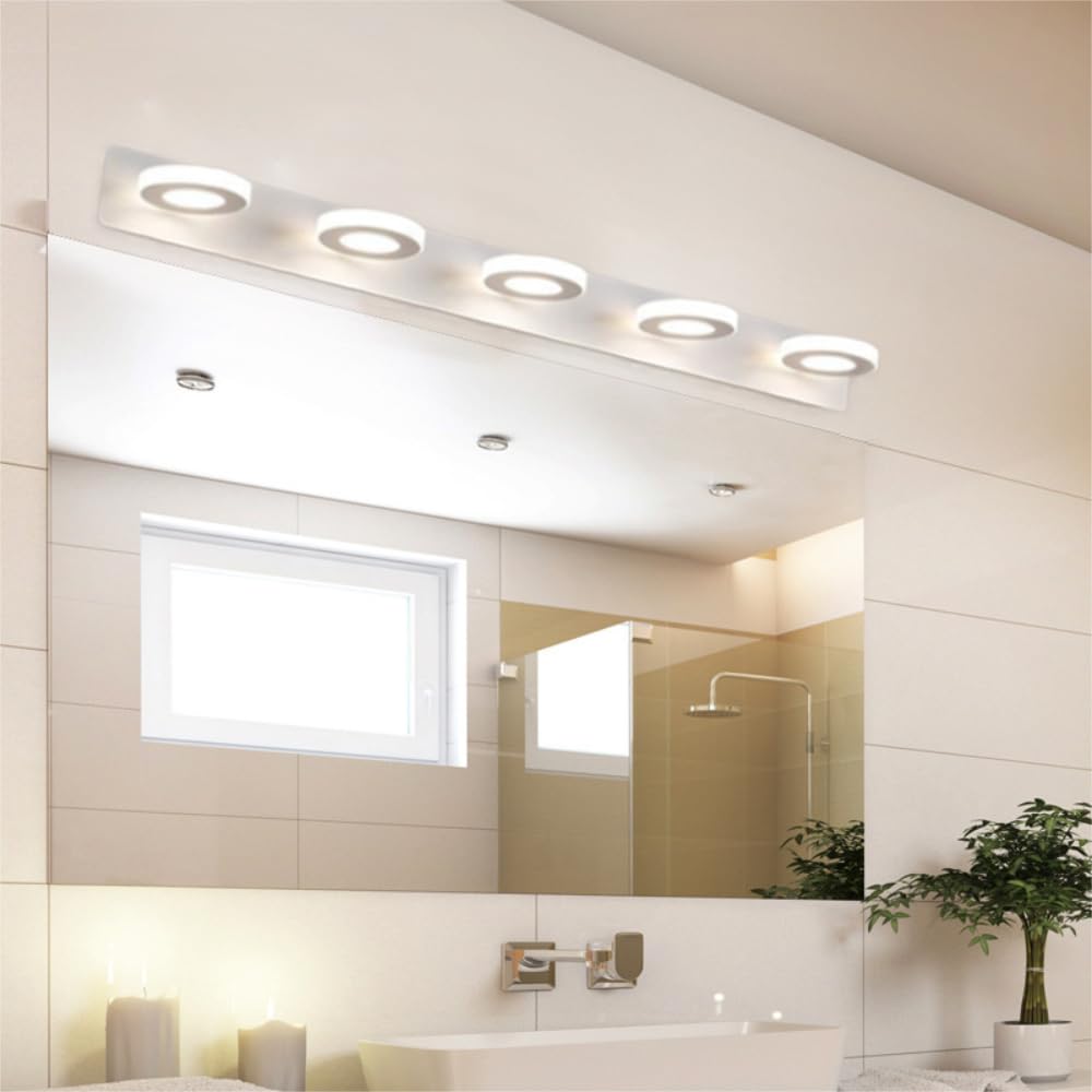XINYASEE Lampe LED pour miroir de salle de bain, 10-25W Applique murale pour salle de bain, Applique murale pour vanité et maquillage, Blanc (5 têtes)