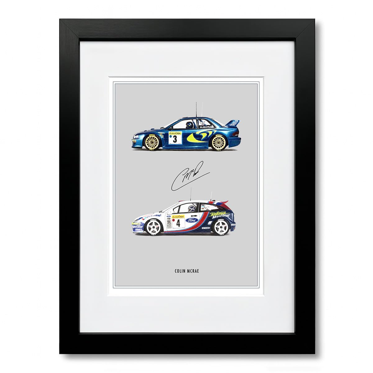 Colin Mcrae Signed Car Artwork Autograph A4 Poster Photo Framed Memorabilia Gift WRC Rally (A4 Black Framed & Mounted)