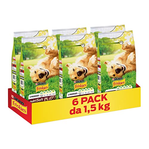 PURINA FRISKIES Nutri Soft 5 Promesse Crocchette per Cani Adulti con Manzo 6 Sacchi da 1.5kg