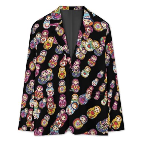 Matryoshka Russian Doll Colorful Men's Slim Suit Long-Sleeve Prom Tuxedo Classic Two Button Business Jacket3