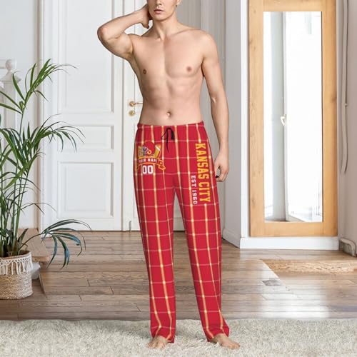 Custom Men's Plaid Pajama Pants Personalized Name Number Lightweight Comfy Lounge Pants with Pockets & Drawstring4