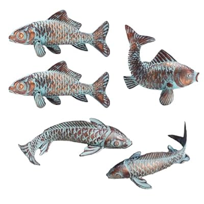 CLYB Garden Koi Fish Statue Sculpture Décor Antique Copper Fish Outdoor Sculptures & Statues Metal Koi Fish Yard Art Ornaments for Outdoors,Patio Decor,Backyard and Home Kitchen Decorations, Set of 5