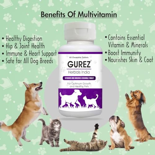 Gurez-Vitamins-Minerals-Chewable-Tablets-for-Dogs-and-Cats-Supplement-with-Vitamin-D3-B12-Magnesium-60-Tablets-Healthy-Digestion-Hip-Joint-Health-Suitable-for-All-Pets-Pack-of-160-Tablets