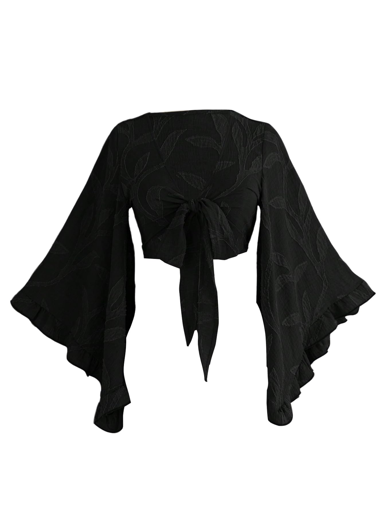 BEAUDRM Women's Boho Tops Wrap Western Country Concert 70s Outfits Tie Front Long Bell Sleeve Tops Hippie Disco Clothes