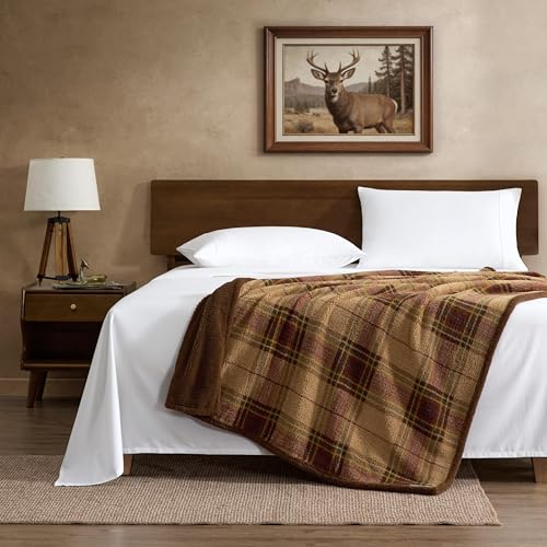 Image of Eddie Bauer - Oversized Throw Blanket 50x70, Reversible Plush Blanket for Couch or Bed, Holiday Room Decor (Holiday Plaid Red)