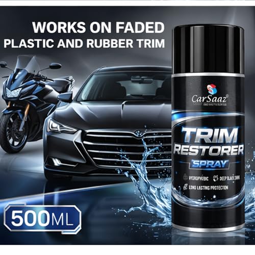 Image of CAR SAAZ Trim Restorer Spray 500ml | Plastic & Rubber Restorer for Car, Bike | Revives Faded Exterior & Interior Parts | Deep Shine, UV Protection & Long Lasting Finish