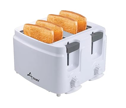Assure 650-Watt 4-Slice Pop-up Toaster | Dust Cover & Slide Out Crumb Tray | 6-Level Browning Controls | Mid-Cycle Cancel Feature | 1-Yr Warranty | White Electric Toaster