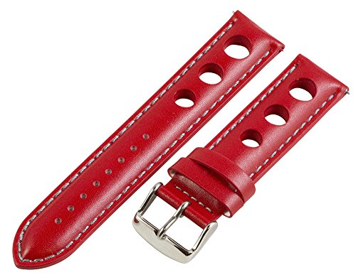 Clockwork Synergy, LLC 26mm Rally 3-hole Smooth Red / Grey Leather Interchangeable Replacement Watch Band Strap
