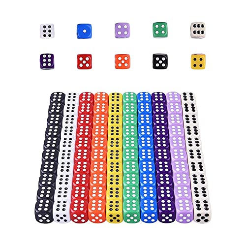 HUAZIZ 100 Piezas Dados (6 Caras,16mm),Esquinas Redondeadas Coloridos Dados para Juegos de Dados, Anza de Matemática, Regalos, Party Favor - 10 Colores
