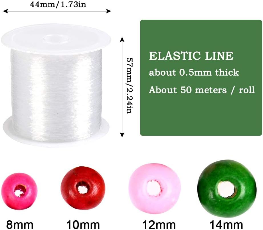WOWOSS 1000 Pcs Assorted Color Round Wood Beads, 4 Sizes Painted Wooden Spacer Beads and 164 Ft Clear Elastic Cord for DIY Jewelry Making Supplies
