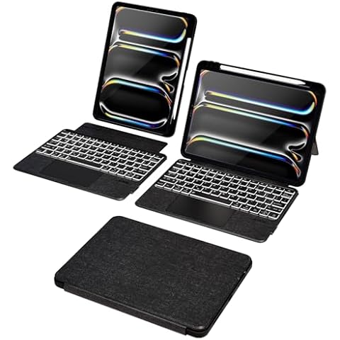 Doohoeek Keyboard Folio Compatible with New iPad Pro 11-inch (M4, 2024), iPad Pro 11 Keyboard Case with Any-Angle Kickstand, Detachable Bluetooth Keyboard with Trackpad & 7-Color Backlit Cover