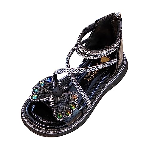 toddler sandal size 9 Butterfly Print Foot Back Zipper Off Roman Sandals Daily Casual Beach Shoes (Black, 3.5 Big Kids)