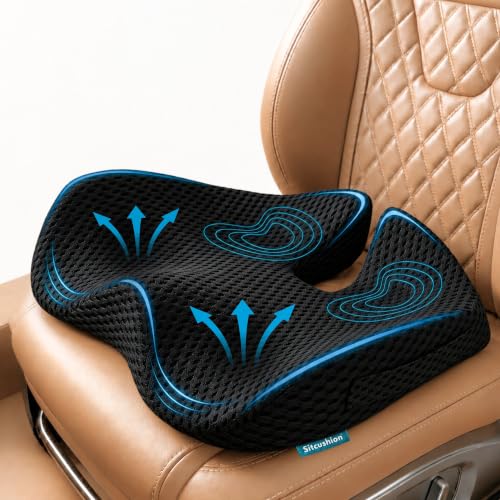 Image of SitCushion Car Seat Cushion for Long Driving - X Large Memory Foam Seat Cushion with Breathable 4D Mesh Cover, Sciatica & Tailbone Pain Relief, Orthopedic Coccyx Cushion for Car, Truck (Black)