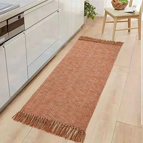 Collive Kitchen Runner Rug, 2' X 4.3' Hand-Woven Reversible Washable Rug, Terra Cotton Modern Farmhouse Bathroom Rug Hallway Carpet For Foyer Bedroom Entry Back Door Decor #TOP5