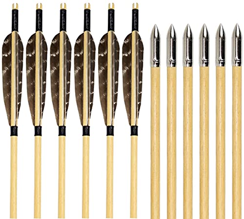 PMSM Archery Wooden Arrows 31inch Hunting Practice Target Arrows with 5" Turkey Feather Fletching Field Points for Traditional Recurve Bow or Longbow - Image 2
