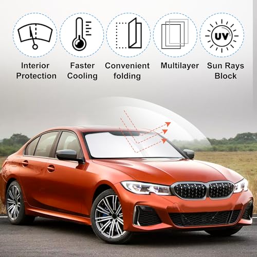 Image of Windshield Sun Shade Custom Fit for 2013 2014 2015 2016 2017 2018 BMW 3 Series /F30 /F31 /F80 /M3 Accessories Foldable Sunshade Sun Blocker Protect Car from Sun Rays & Heat Damage Keep Car Cooler