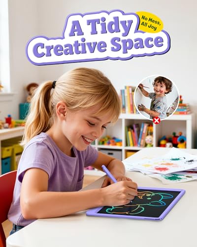 Image of Bravokids 12 Inch LCD Writing Tablet for 3-8 Year Olds - Electronic Drawing Pad and Doodle Board as Educational Birthday Gifts for Girls and Boys (Purple)