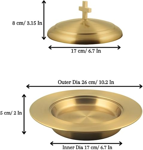 Miniatura 9 de Communion Ware - 2 bandejas para servir vino santo con tapa y 2 platos apilables para pan con tapa + 80 tazas, acero inoxidable (latóndorado)