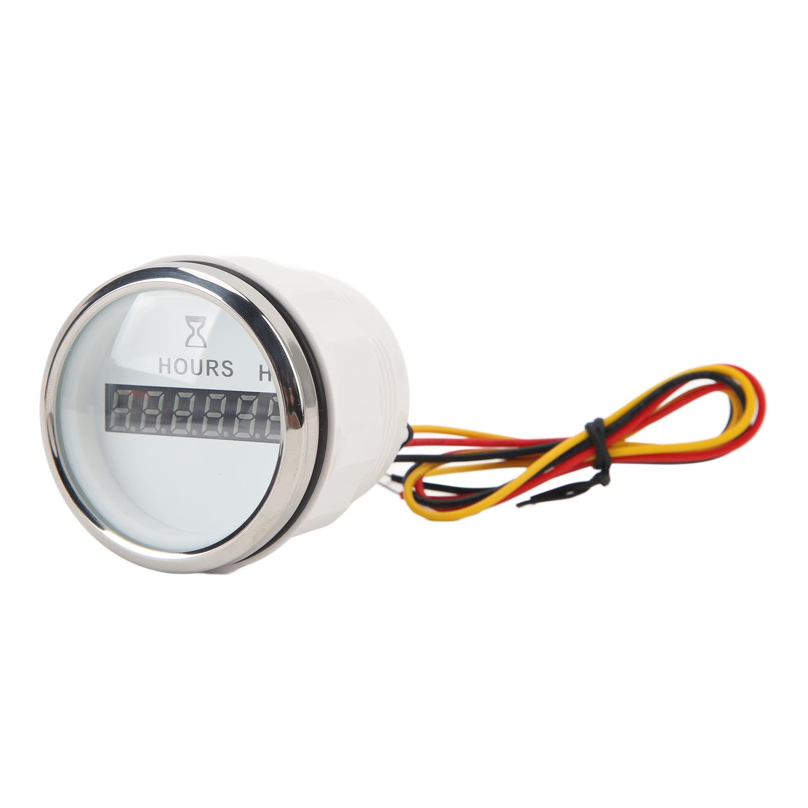 Keenso Contaore per Motore della Barca, 9-32 V, 52 mm, Rotondo, Digitale, ad Alta precisione, per Yacht, Barche Pesca (quadrante Bianco Lunetta Argentata)