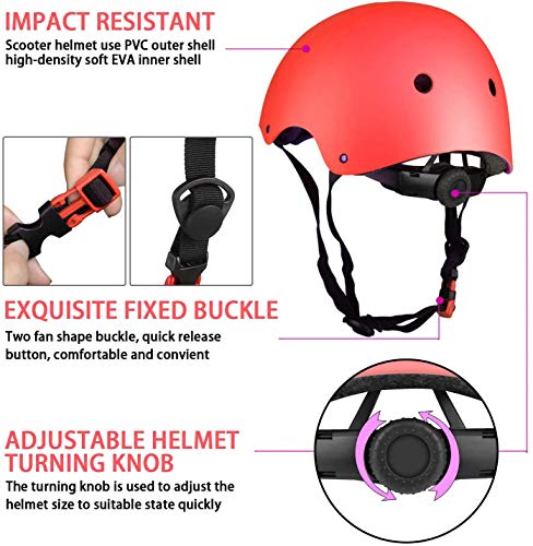 KAMSANG Protective Gear Set with Knee Elbow Pads and Wrist Guards for Bike Skateboarding Roller Blading Scooter Riding Bicycling Roller Skating and More (Red, Small)