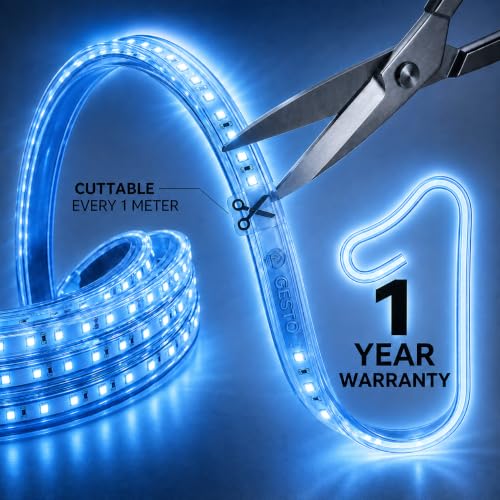 Image of Gesto 10 Meter Blue LED Rope Strip Light | 120 LEDs /Mtr IP65 Waterproof Indoor & Outdoor Lights for Balcony, Home Decor & Cove Light for False Ceiling | Cuttable Every 1M for Diwali Decoration