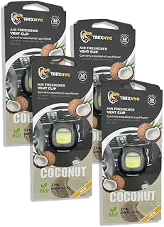 Car Air Fresheners Vent Clips, Essential Car Odor Eliminator, Perfect Scented Car Accessories, For Long Lasting Fragrance up to 30 days, 0.07 FL.OZ (Coconut, 4 Packs)
