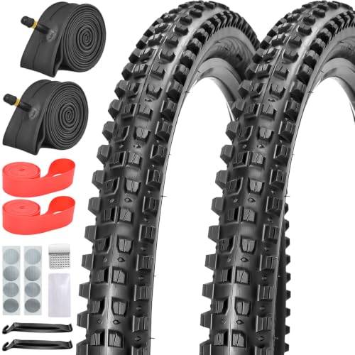 AKOSONE 2 Pack 26/27.5/29x2.4 MTB Tires,Durable Foldable All-Terrain Replacement Kit with Tubes, Levers, Repair Kit, Rim Strips for Off-Road