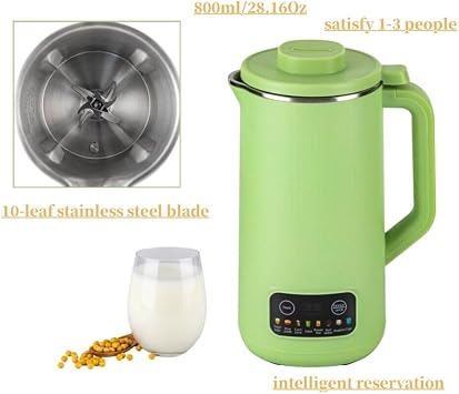 Nut Milk Maker,28 Oz Multi-Function Soy Milk Maker,Smart Stainless Steel Milk Maker Machine with 8 Modes and 10 Leaf Blades, for Homemade Plant-Based Milk, Oat, Soy, Almond Cow (Green)