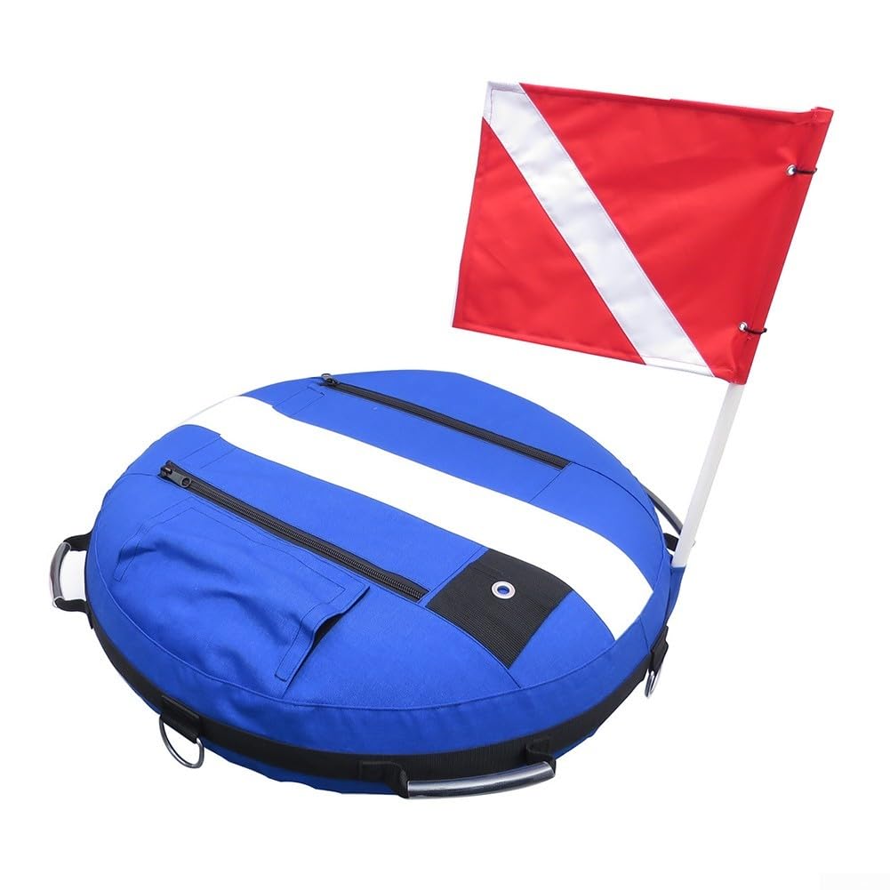 Boya de seguridad inflable para buceo libre y buceo con nailon recubierto, válvula de alivio de sobrepresión y cinco anillos de fijación de acero inoxidable (rojo)
