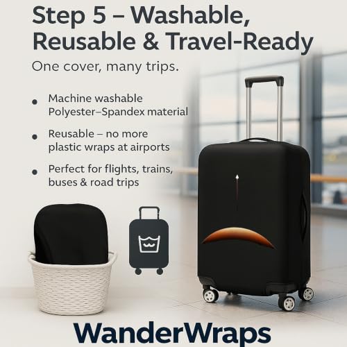 Image of WanderWraps Spendex Polyester Protective Luggage Cover | Hard Luggage Trolley Bag Cover | Washable | Dust Proof | Stretchable | S - 20 inch | D3