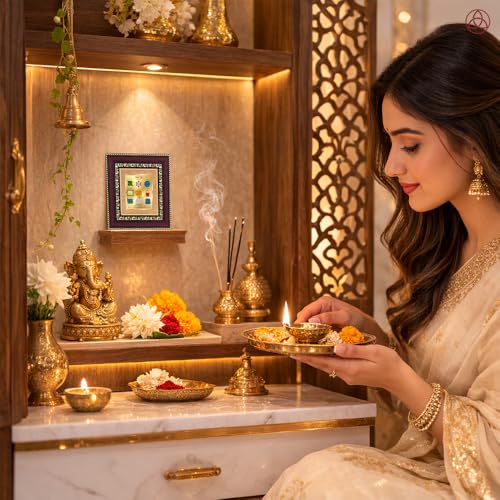 Image of DIVINITI 24K Gold-Plated Navagraha Yantra Frame | Sacred Nine Planets Yantra for Harmony, Protection & Positivity | Home, Office & Pooja Decor | Premium Gift Box | 12 x 11 CM