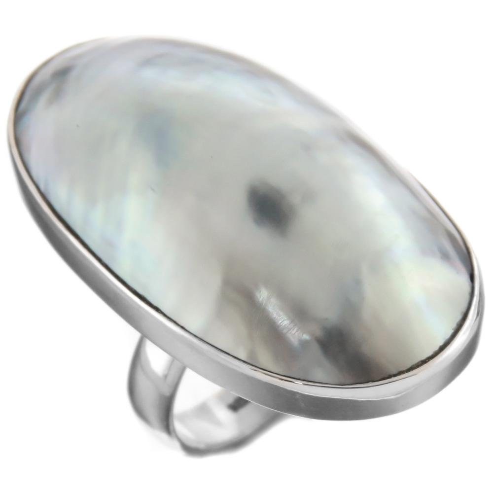 RingSize 9 Silver-Blue-tone Polished Nautilus Shell 925 Sterling Silver Ring, 1 1/2